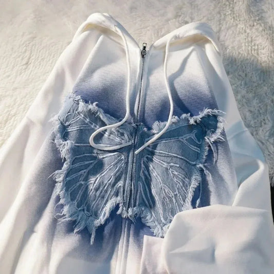Glow Vault Butterfly Zip-Up Hoodie – Oversized Y2k