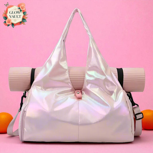 Pearl Glow Gym Bag — Yoga Mat Holder & Wet/Dry Compartments